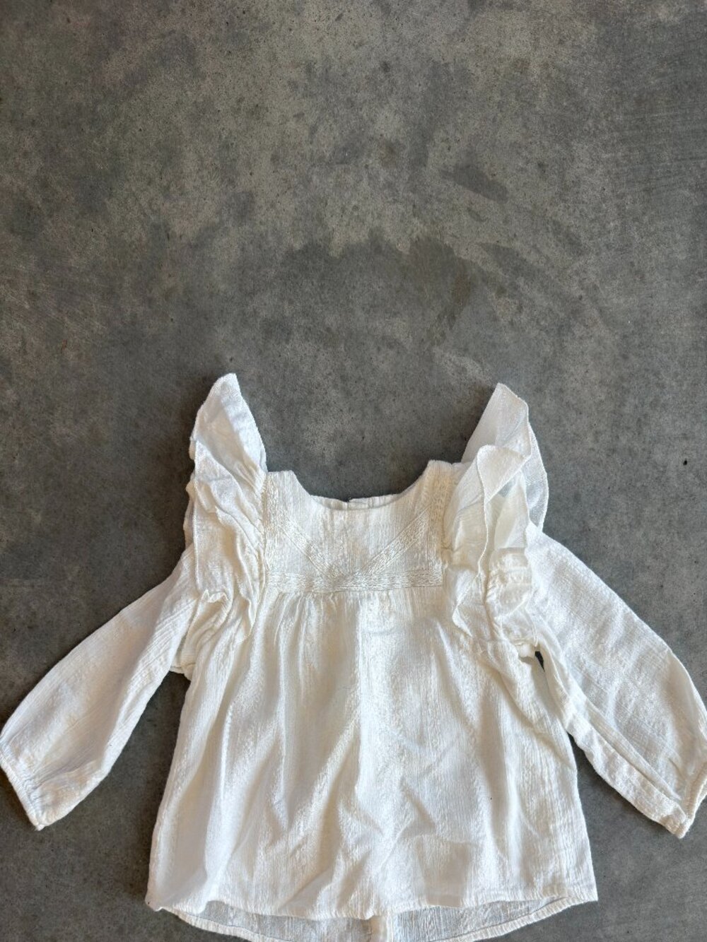 Zara Baby Girl White Ruffle Blouse 12-18M Textured Cotton Button Back